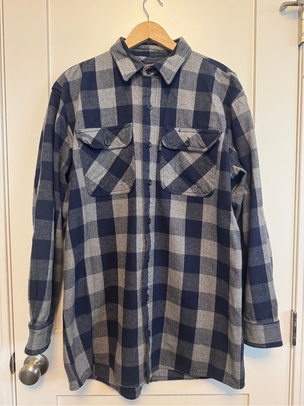 FiveBrother Men’s Navy/Grey Heavyweight Buttondown Flannel Shirt L Tall